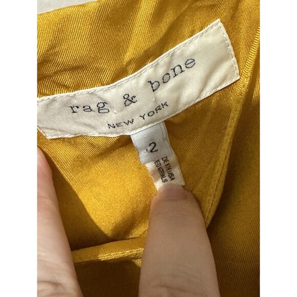 Rag & Bone Old Gold 100 % Silk Dune Romper sz 2 Spaghetti Straps Satin Pockets - Picture 4 of 12